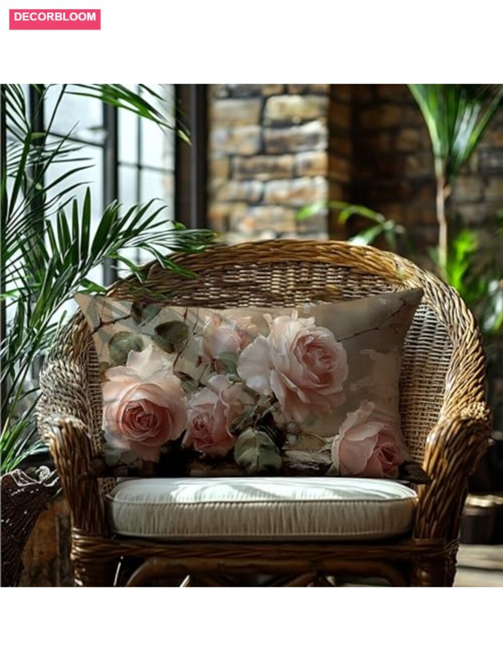 Vintage Rose Floral Flannel Throw Pillow Covers Rectangular 20x12 Set of 1 - Picture 5 of 5